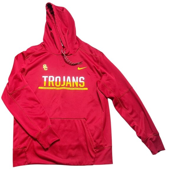 Nike USC Trojans Sweatshirt Mens Size L Red Therma-Fit Hooded Fleece Lined - Picture 1 of 4